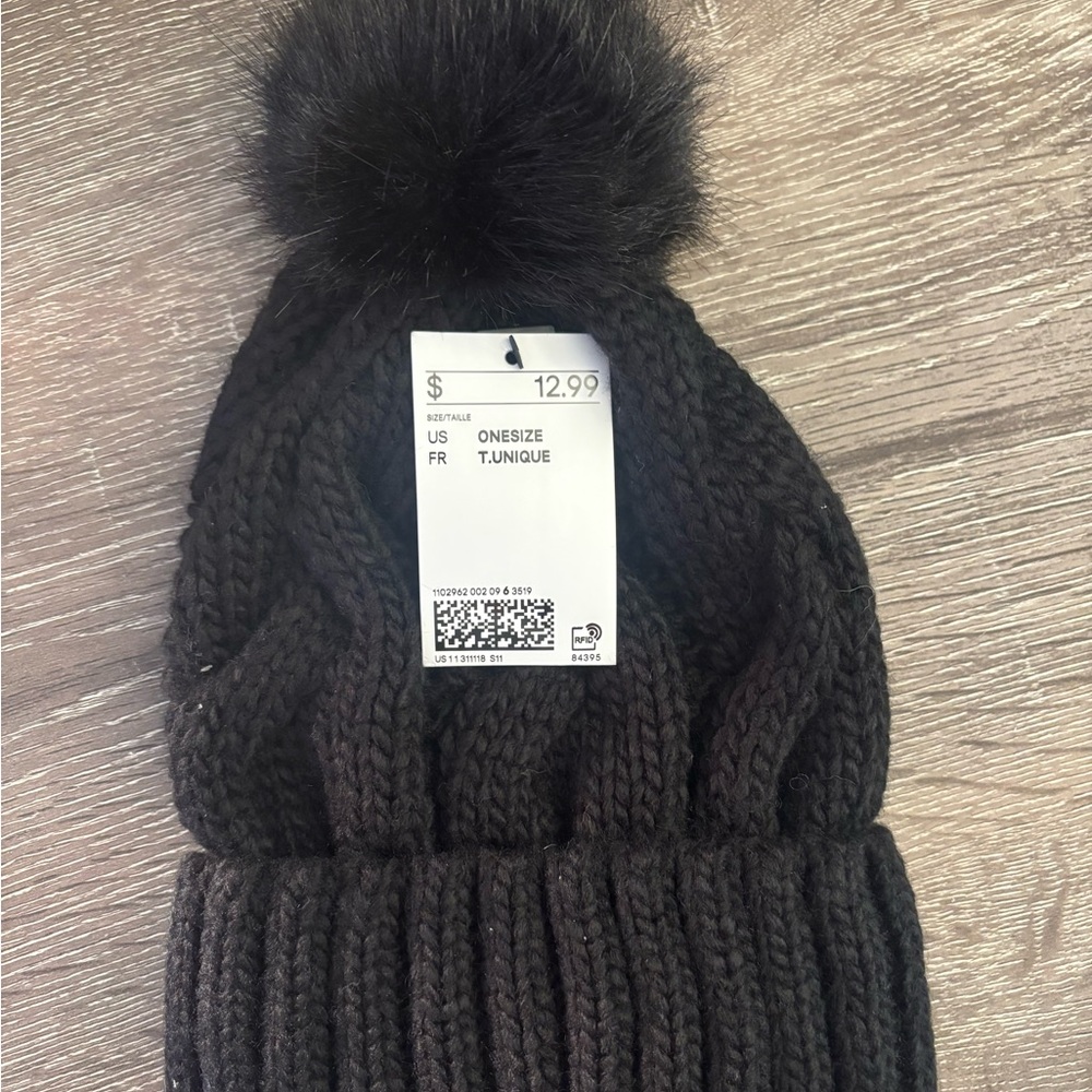 H&M Charcoal Knit Beanie with Pom-Pom